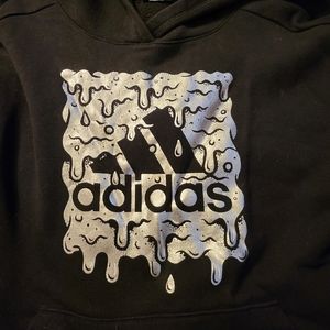 Adidas hoodie boys size XLG 18-20 black with silver drip print